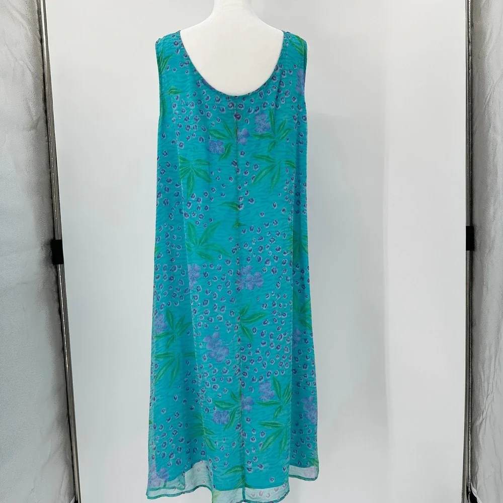 Robbie Bee 2 Piece Silk Dress Set Maxi Duster Teal Floral 18W Vintage 90's